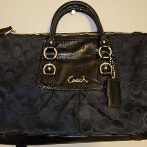 Coach Ashley Signature Black Satin Satchel F15443